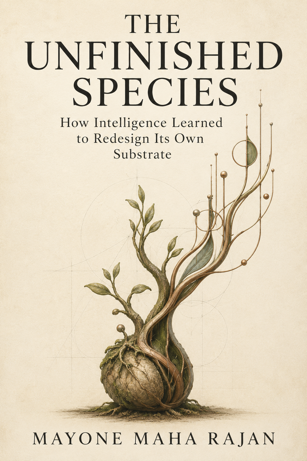 The Unfinished Species — How Intelligence Learned to Redesign Its Own Substrate. Ebook cover by Mayone Maha Rajan.