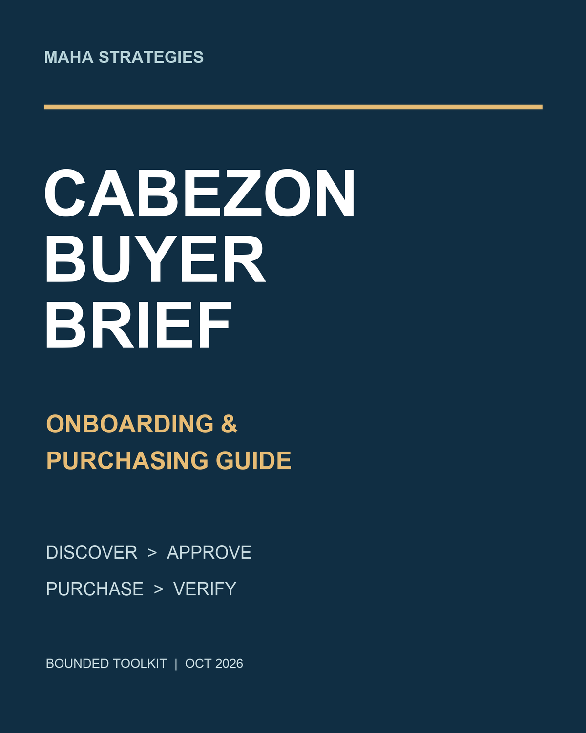 CABEZON Buyer-Brief Pack — onboarding and purchasing guide, bounded download edition, 31 October 2026