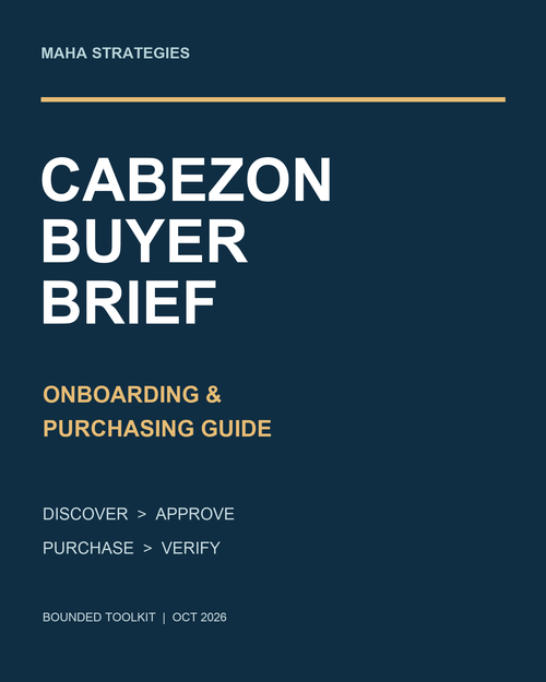 CABEZON Buyer-Brief Pack — onboarding and purchasing guide, bounded download edition, 31 October 2026